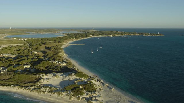 Aerial view Thomson Bay yachts Rottnest Island Perth
