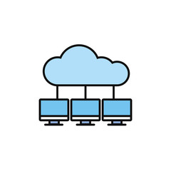 cloud computing computers center internet flat line style