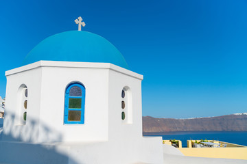 Fototapeta na wymiar Characteristic blue dome of small Greek Orthodox church