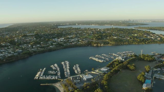 Aerial sunrise view Preston Point Swan River Perth