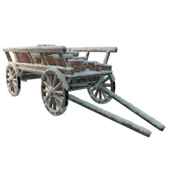 Fototapeta premium Wooden cart with snow covered pots