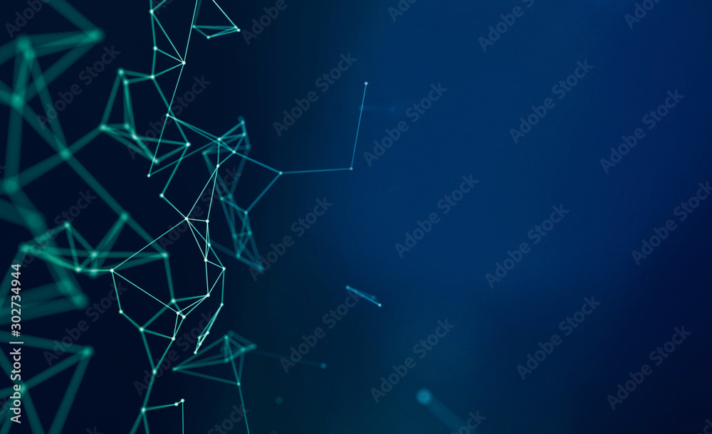 Fototapete abstract geometric plexus with triangular cells connecting dots background in classic blue.