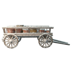 Fototapeta premium Wooden cart with snow covered pots