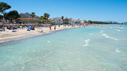 Beach in the resort town of Port Alcudia on the island of Mallorca