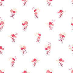 Fototapeta na wymiar Cute hand drawn floral seamless pattern, great for valentines day, wrapping, banners, wallpapers, textiles - vector design
