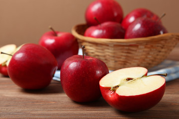 ripe juicy red apples on the table.