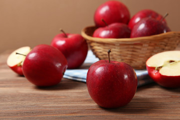ripe juicy red apples on the table.