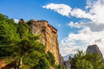 Holy Monastery of Rousanou, part of the Eastern Orthodox monastery complex of Meteora, Central Greece, low-angle view