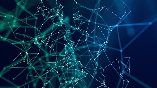 Abstract geometric plexus background in blue with triangular cells connecting dots for tech and business.