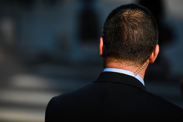 Protection and Guard Service (SPP, Romanian version of the US Secret Service) officer is on guard...