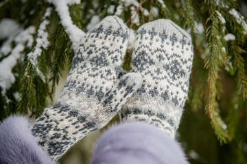 knitted wool mittens