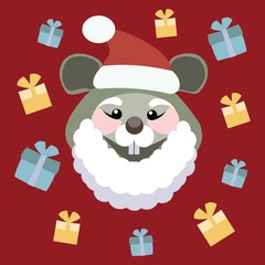 Santa Claus with gifts on a red background