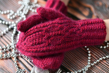 knitted wool mittens