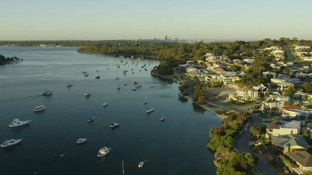 Aerial sunset view Blackwall Reach Swan River Perth