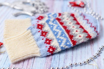 knitted wool mittens