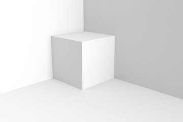 A box in corner of a empty  room- 3d illustration