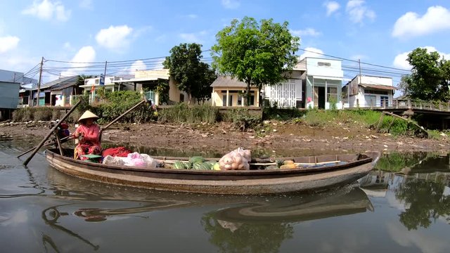 Local Vietnamese homes and villages floating market Vietnam