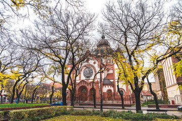 Naklejka premium Subotica, Serbia, November 9, 2109, Beautiful exterior photos of a Jewish synagogue