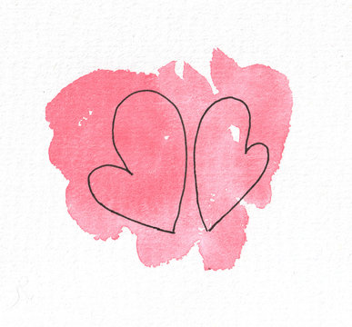 recommend clip art: The outline of the heart on the background of a watercolor pink spot. Valentine's day