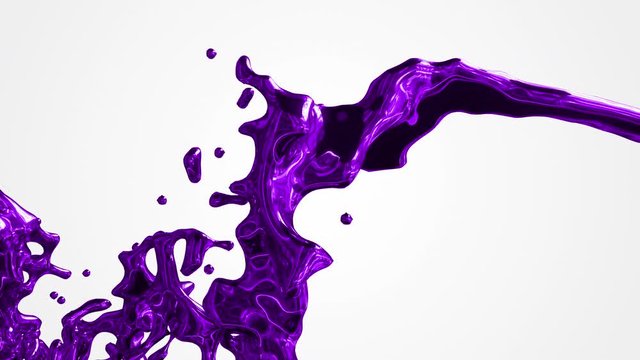 Abstract 3d color liquid splash on white background. 4k render animation footage. Green screen.