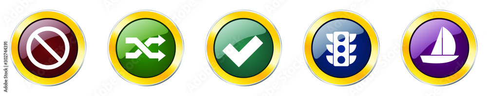 Aufkleber set of colorful web glossy vector icons, stoplight, warning, sailboat, sail and traffic buttons in e
