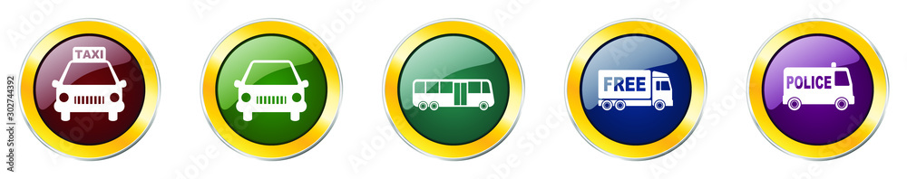 Aufkleber set of colorful web glossy vector icons, transport, bus, truck, car and vehicle buttons in eps 10 fo