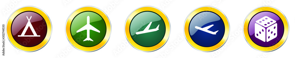 Leinwandbilder set of colorful web glossy vector icons, plane, aircraft, tent and casino buttons in eps 10 for webd