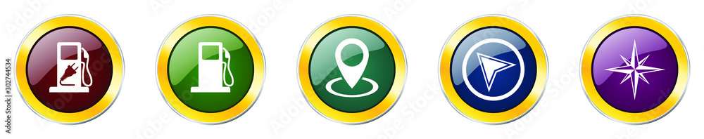 Leinwandbilder set of colorful web glossy vector icons, diesel, fuel, travel and adventure buttons in eps 10 for we