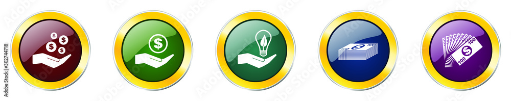 Aufkleber Set of colorful web glossy vector icons,  money, business, solution, cash and bank buttons in eps 10 for webdesign and mobile applications on white background