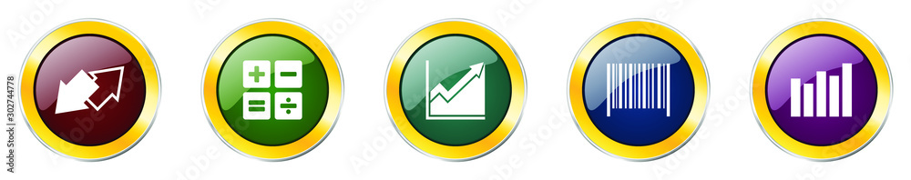 Leinwandbilder Set of colorful web glossy vector icons,  data, graph, barcode, exchange and diagram buttons in eps 10 for webdesign and mobile applications on white background