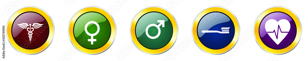 Leinwandbilder set of colorful web glossy vector icons, medicine, pulse, gender and health buttons in eps 10 for we