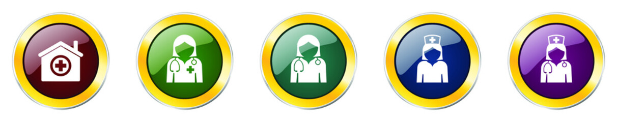 Set of colorful web glossy vector icons,  doctor, physician, nurse, hospital and emergency buttons in eps 10 for webdesign and mobile applications on white background