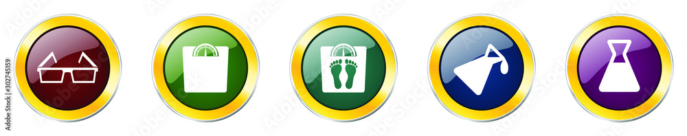 Leinwandbilder set of colorful web glossy vector icons, experiment, weight, eyesight and chemistry buttons in eps 1