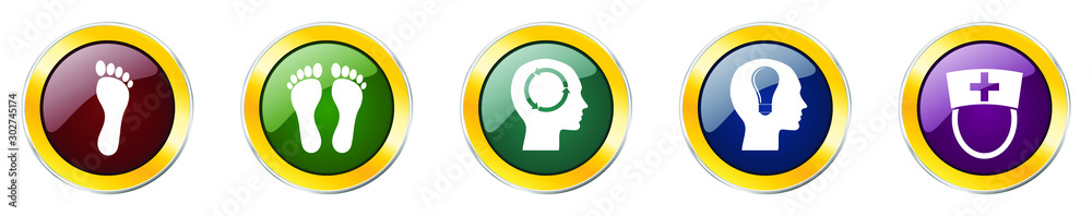Leinwandbilder set of colorful web glossy vector icons, barefoot, human, head and nurse buttons in eps 10 for webde