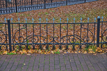 A small fence in the autumn, fallen leaves