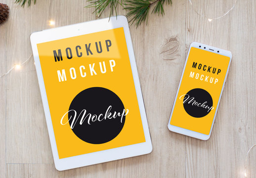 White Vertical Tablet and Smartphone Mockup