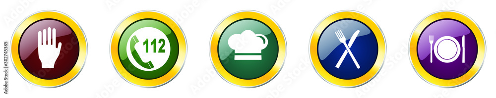 Aufkleber set of colorful web glossy vector icons, cooking, kitchen, restaurant and chef buttons in eps 10 for