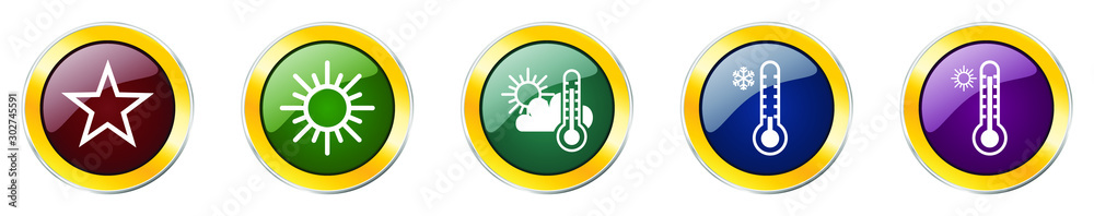 Leinwandbilder Set of colorful web glossy vector icons,  sun, star, weather, forecast and temperature buttons in eps 10 for webdesign and mobile applications on white background