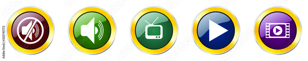 Leinwandbilder set of colorful web glossy vector icons, tv, screen, play, television and media buttons in eps 10 fo