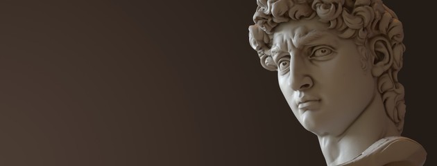 David sculpture by Michelangelo. Close up with dark background. (right version)