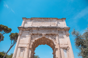 Fototapeta na wymiar Rome July 31, 2015: The Arch of Constantine in Rome Italy