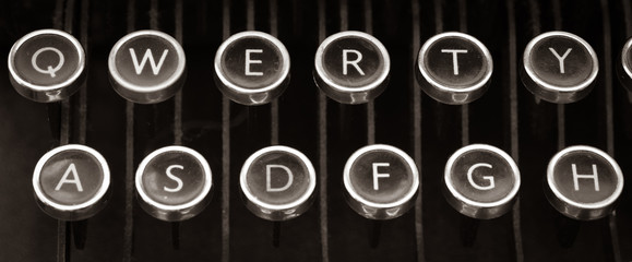 Old Vintage typewriter keys close up Letters QWERTY and ASDFGH