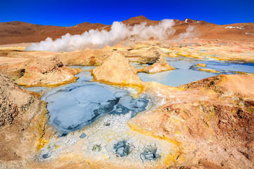 Steam coming out of the "Sol de la manana"  geyser in Bolivia