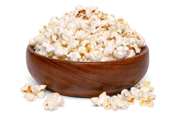 Pop corn in a wooden bowl
