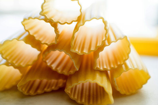 Close up of raw manicotti pasta