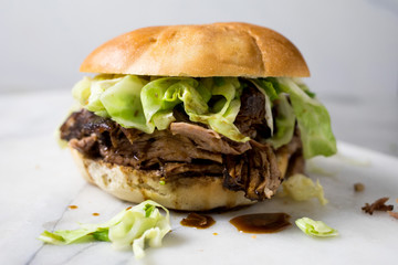 Sandwich with slow cooked BBQ country style pork