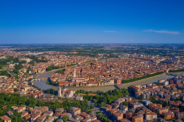 The historic city center of Verona, Italy. Adige River. Aerial view