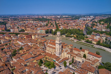 Fototapeta na wymiar The historic city center of Verona, Italy. Adige River. Aerial view
