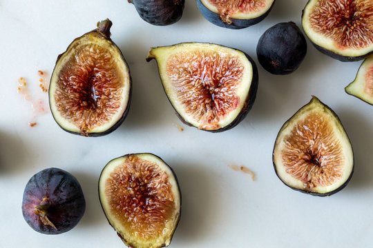 Overhead view of halved figs