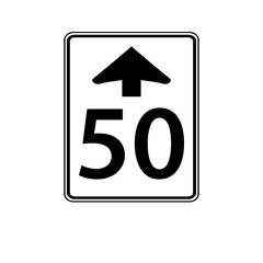 USA traffic road signs. speed limit changes ahead,with maximum of 50 km/h .vector illustration